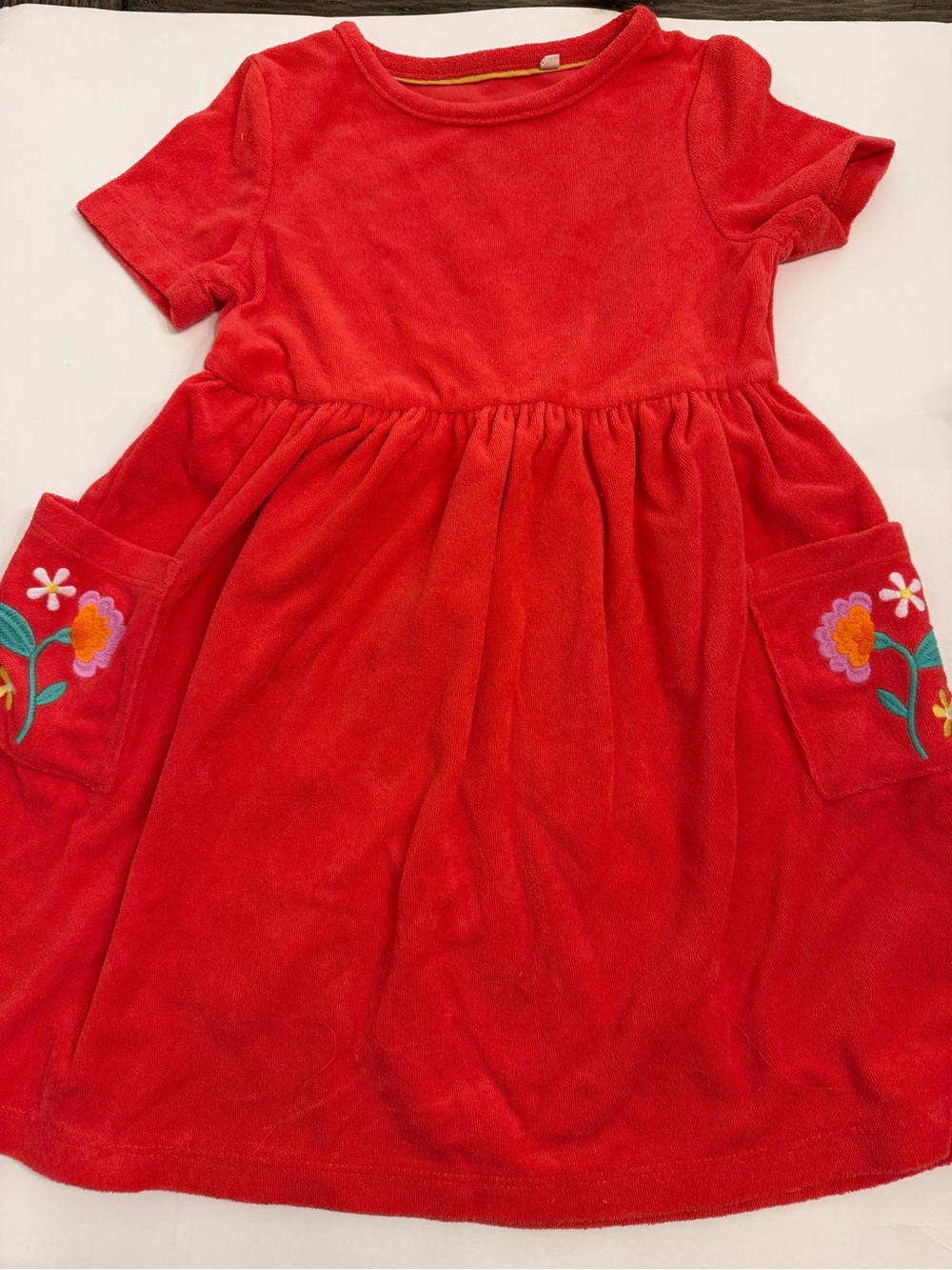 Mini Boden Girls Red Short-Sleeve Pocket terry  Dress size 5-6
